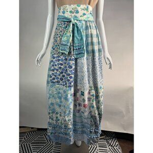 Handmade Vintage Patchwork Wrap Skirt  OS Blues   Cotton Blend